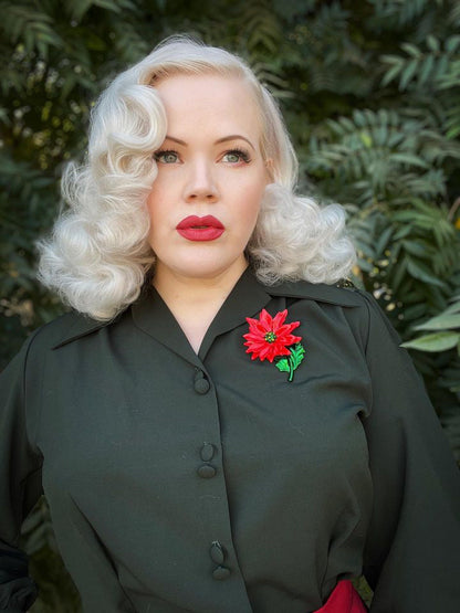 Enamel Poinsettia Statement Brooch by Lipstick & Chrome Quirks!