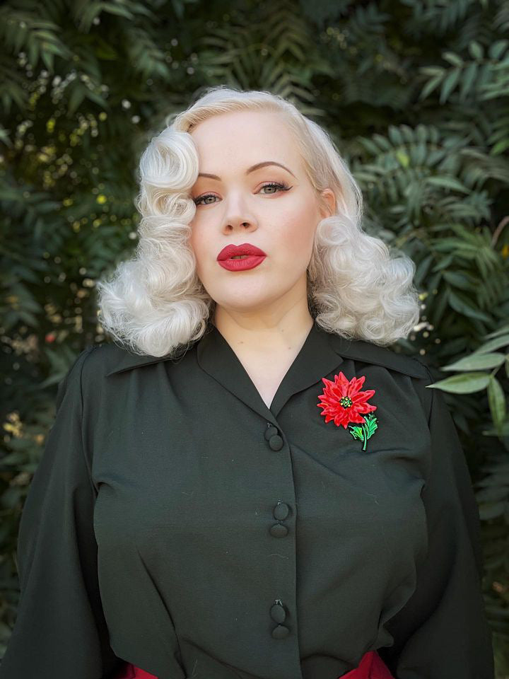 Enamel Poinsettia Statement Brooch by Lipstick & Chrome Quirks!