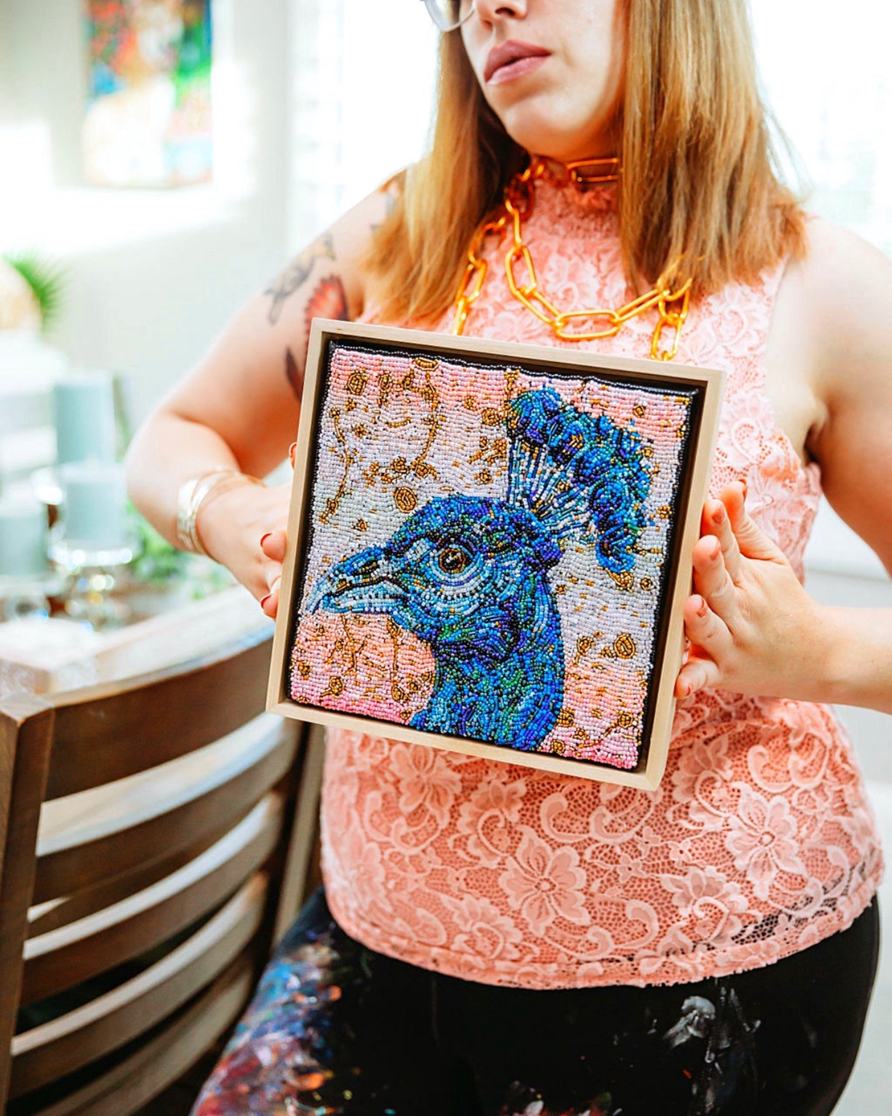 Golden Hour Peacock ( Fully Beaded Artwork ) Heather Freitas