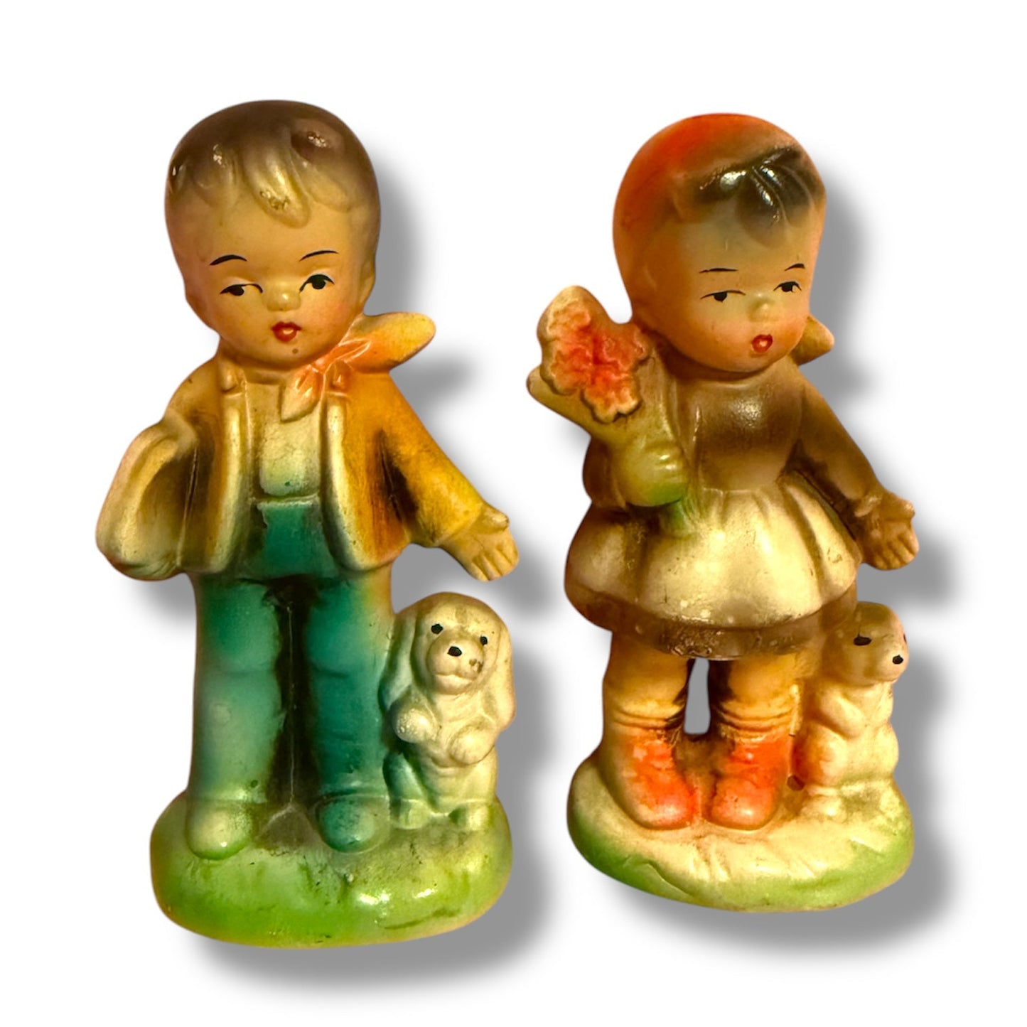 Vintage Mid-Century Ceramic Boy and Girl Figurine Set Quirks!