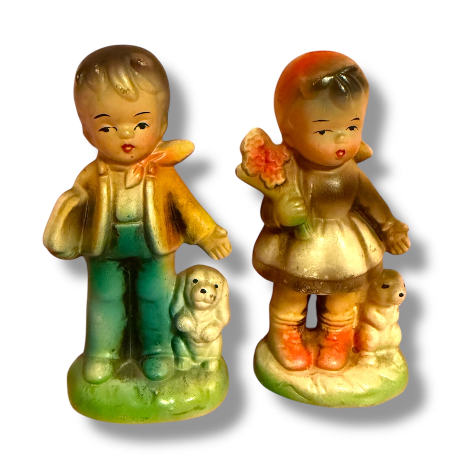 Vintage Mid-Century Ceramic Boy and Girl Figurine Set Quirks!