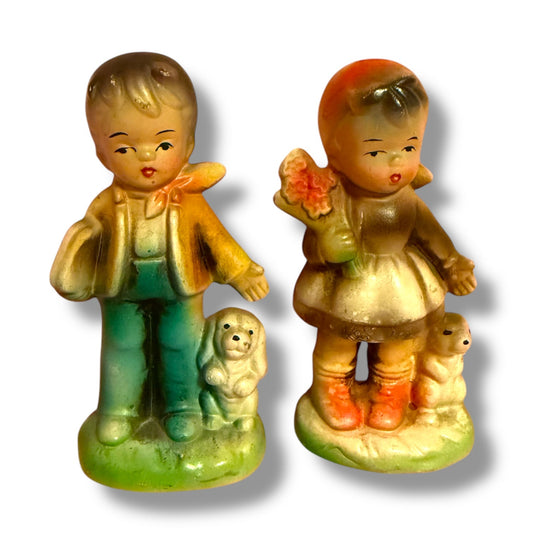 Vintage Mid-Century Ceramic Boy and Girl Figurine Set Quirks!