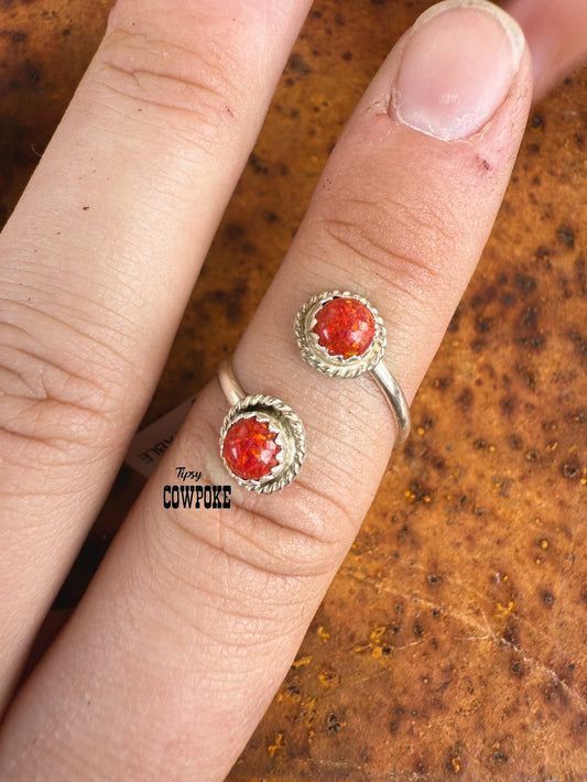 Double Daisy Red Opal Adjustable Ring - Creative Freedom Collective