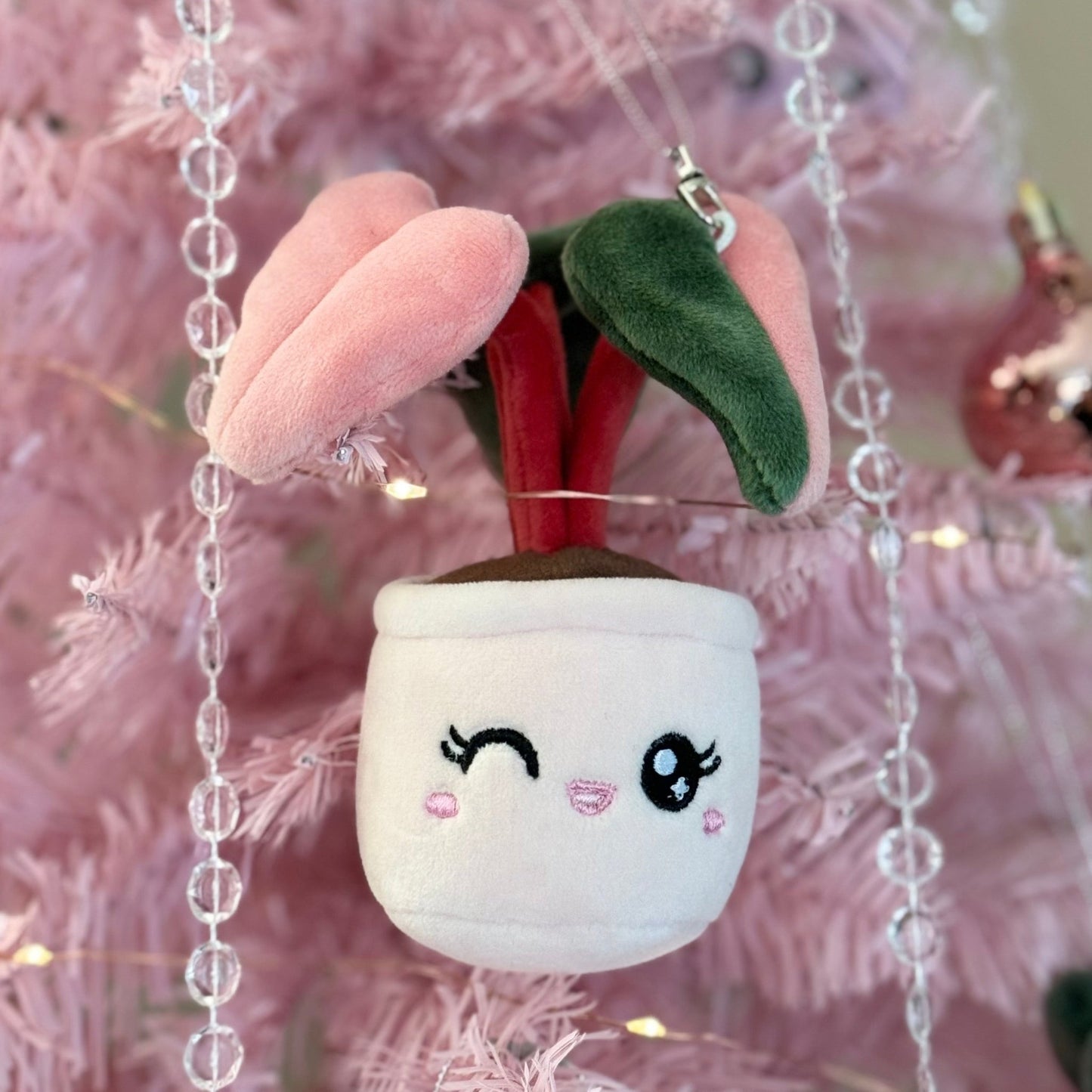 Pink Princess Philodendron Plush Keychain – 5" Plant Bag Charm - Creative Freedom Collective