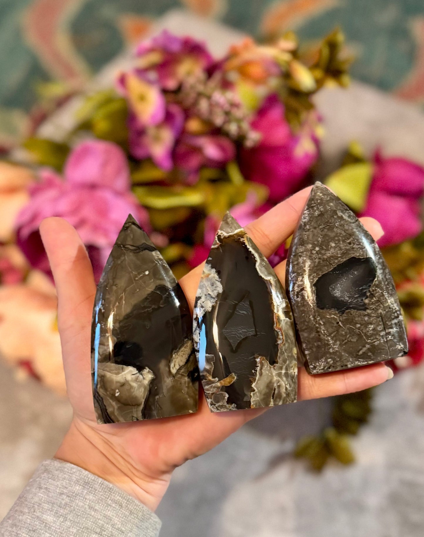 Volcano Agate Teardrop Freeform, UV Fluorescent Green Crystals