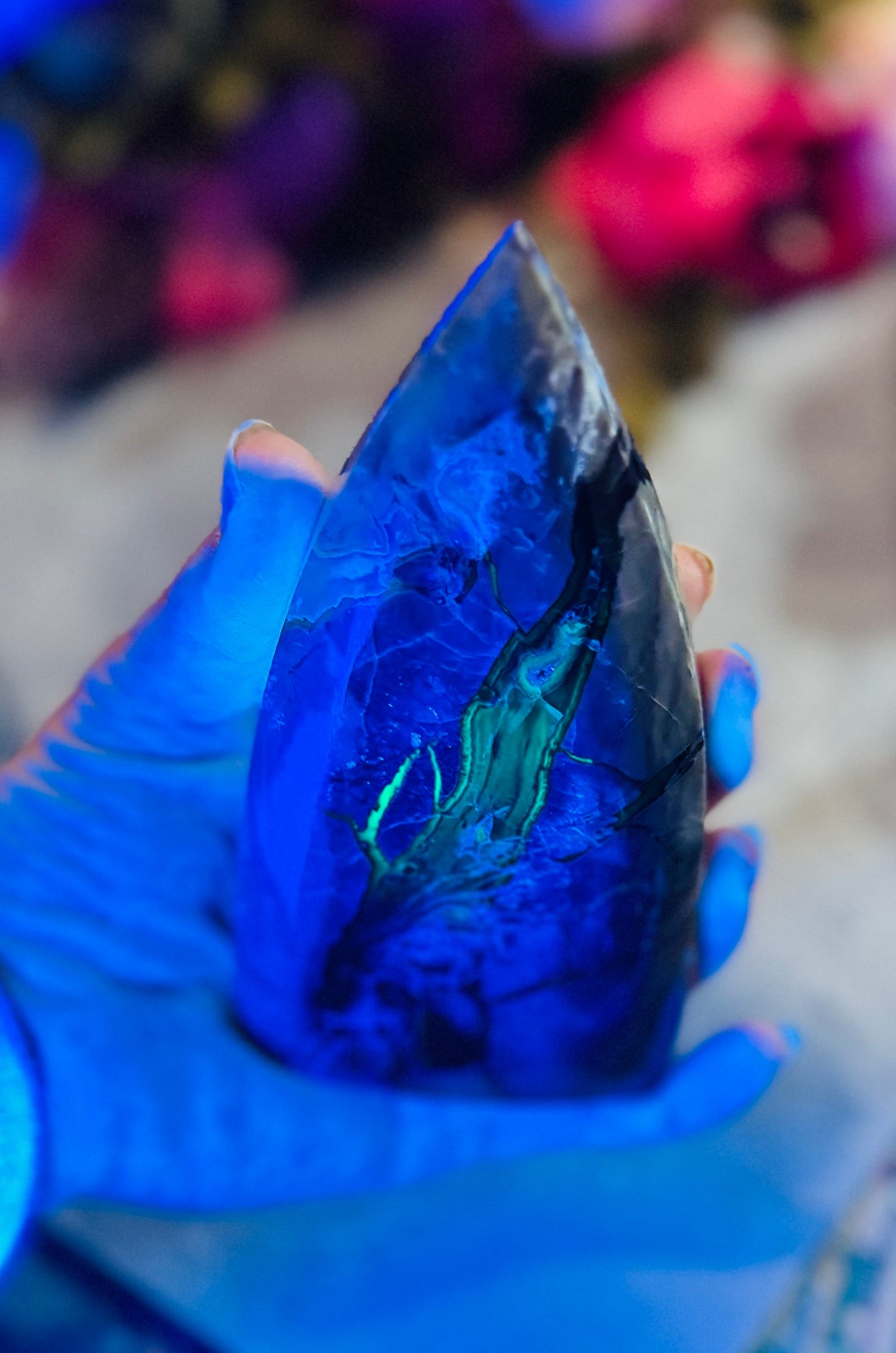 Volcano Agate Teardrop Freeform, UV Fluorescent Green Crystals