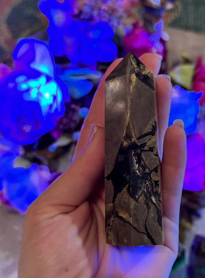 Volcano Agate Towers, UV Fluorescent Green Crystals