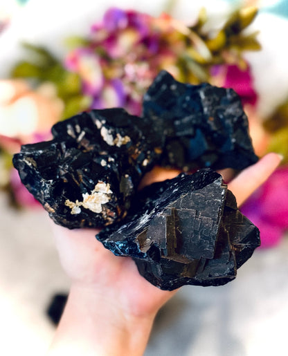 RARE Black Rose Fluorite Specimens, Fluoresce Red or Pink