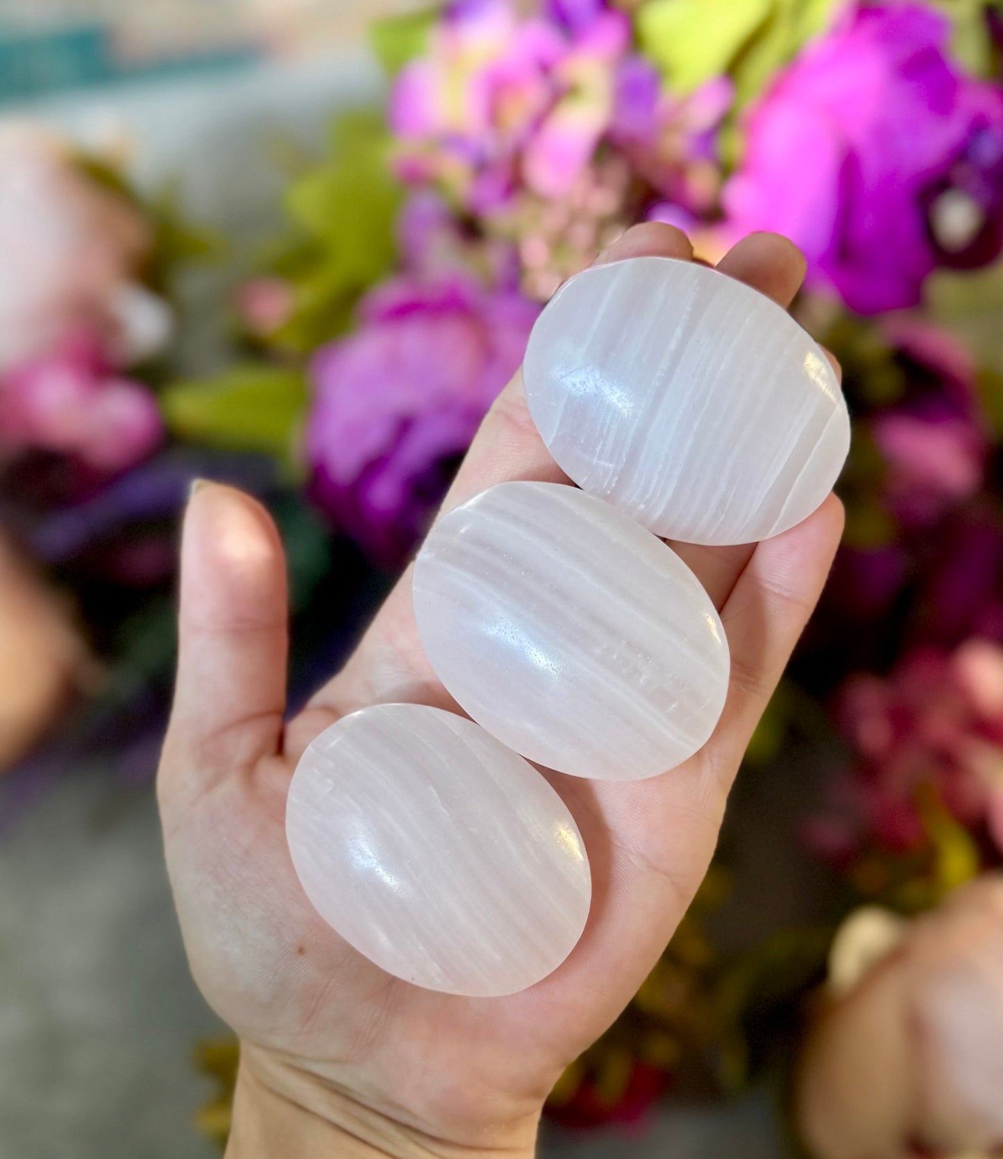 Pink Calcite Palm Stones, UV Reactive, Glows Pink, Fluorescent Minerals