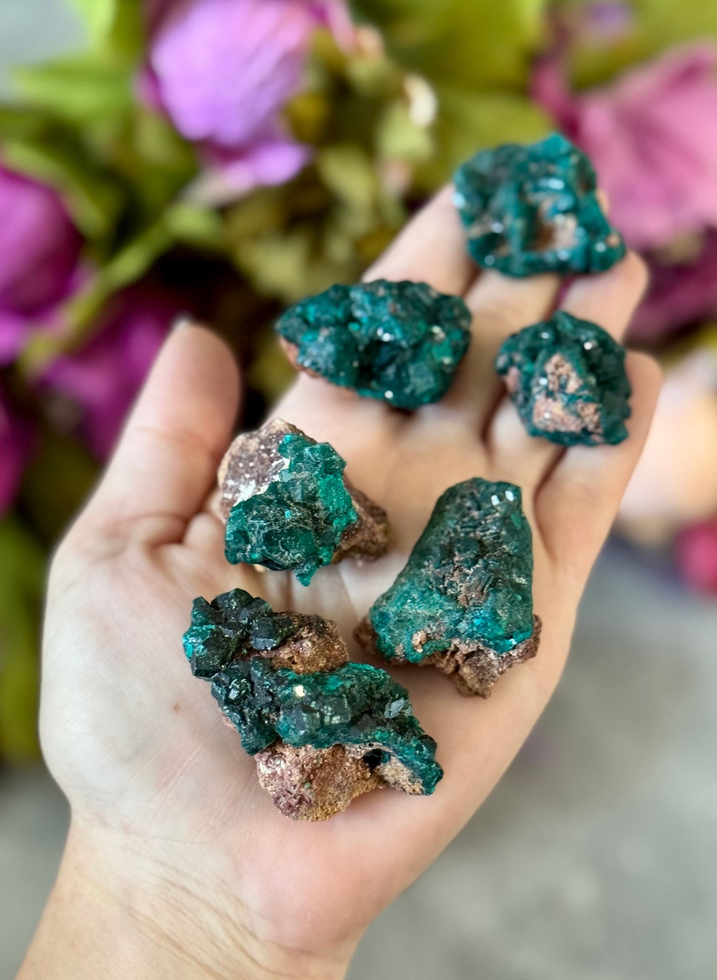 Raw Dioptase Crystal Specimens, Green Dioptase Mineral