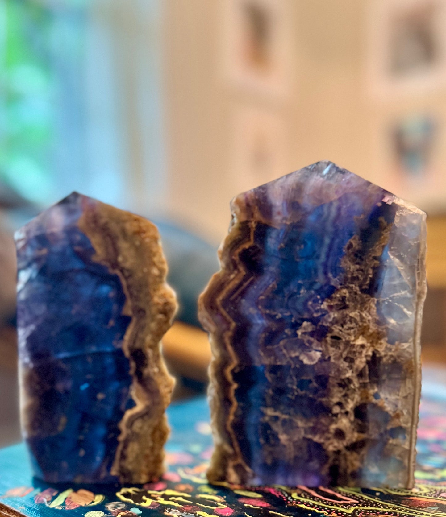 Stunning Fluorite Slices, Fluoresces Pink & Purple