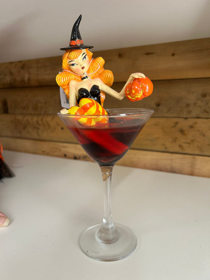 SECOND Pumpkin Spice & Everything Naughty Orange Witch in Martini Glass 10"Figurine | December Diamonds