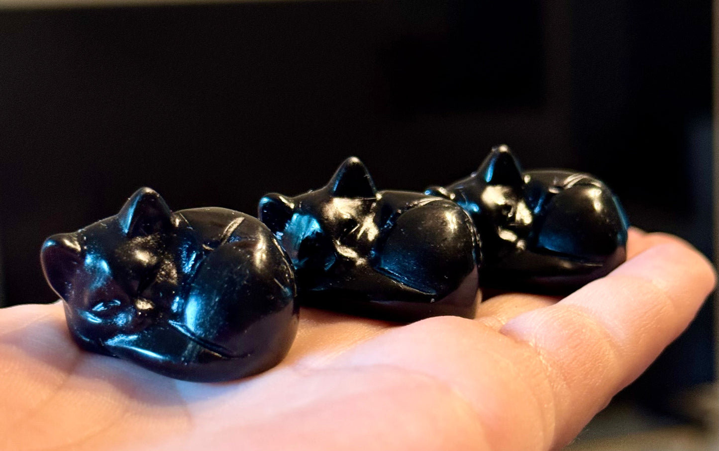 3 cm Sleepy Black Obsidian Cat Sculpture, Mini Black Cat, Black Crystal Cat, Cat Lover Gift