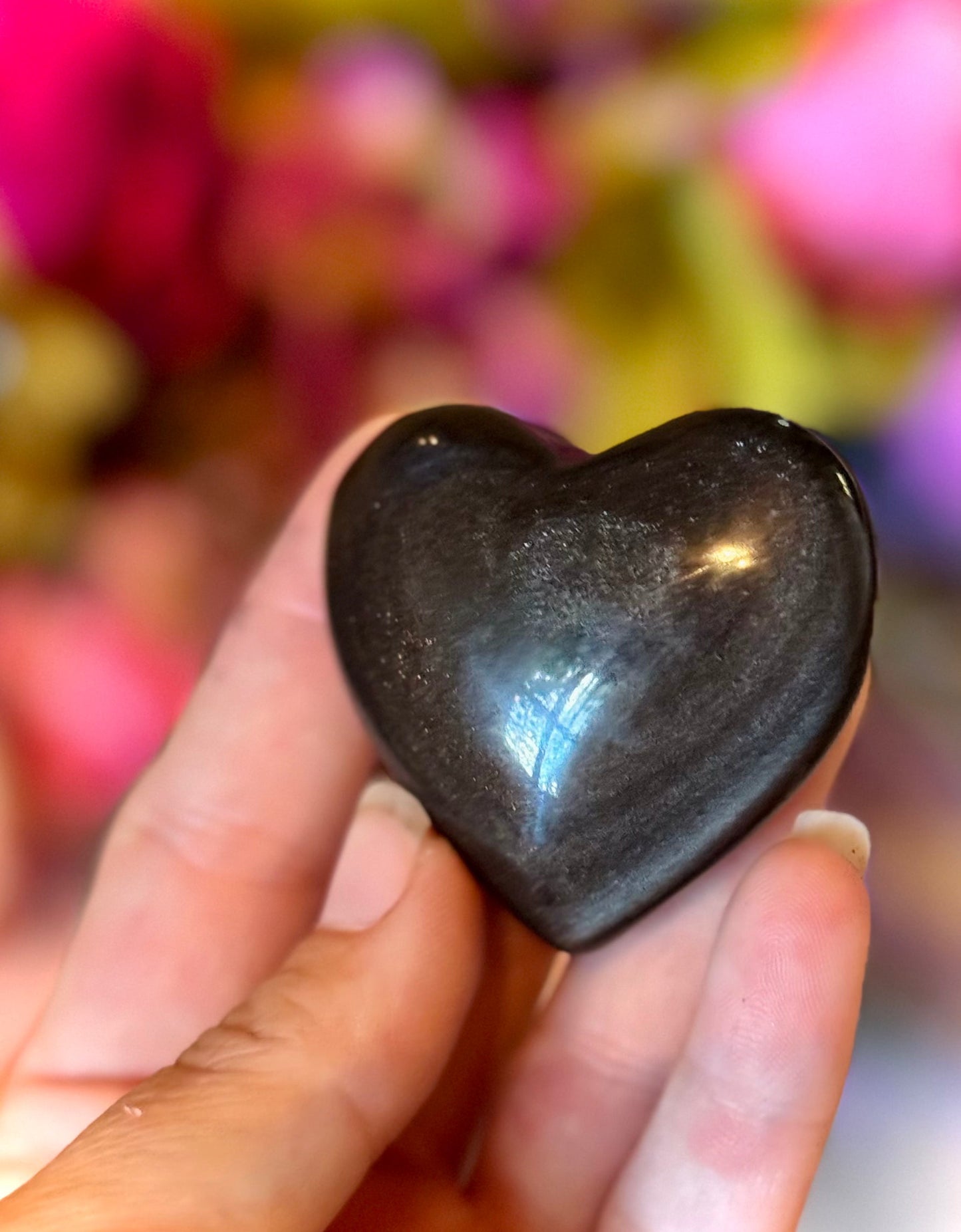 Silver Obsidian Crystal Hearts