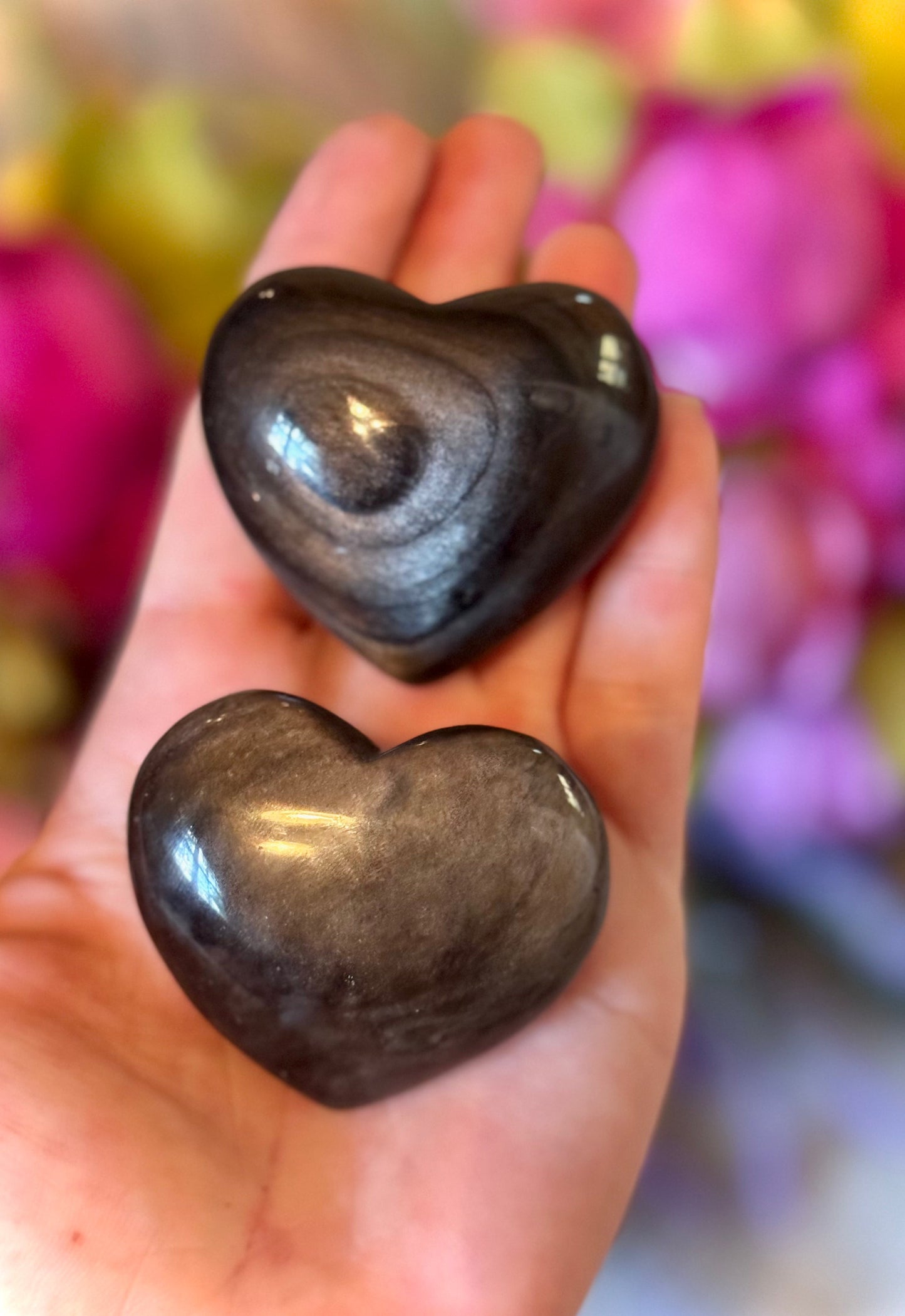 Silver Obsidian Crystal Hearts