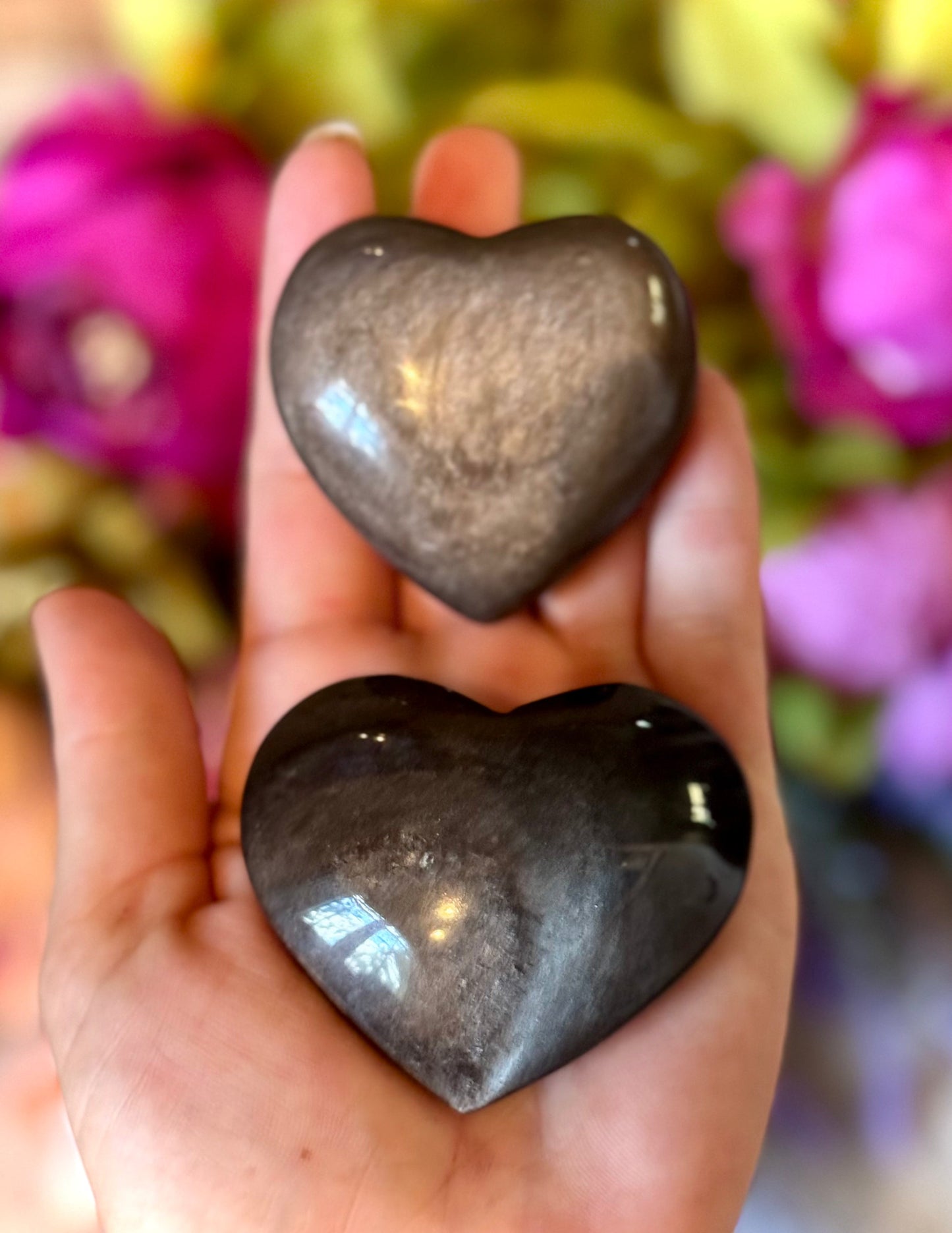 Silver Obsidian Crystal Hearts