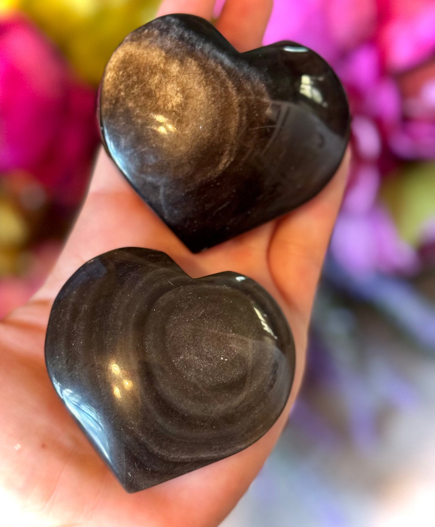 Silver Obsidian Crystal Hearts