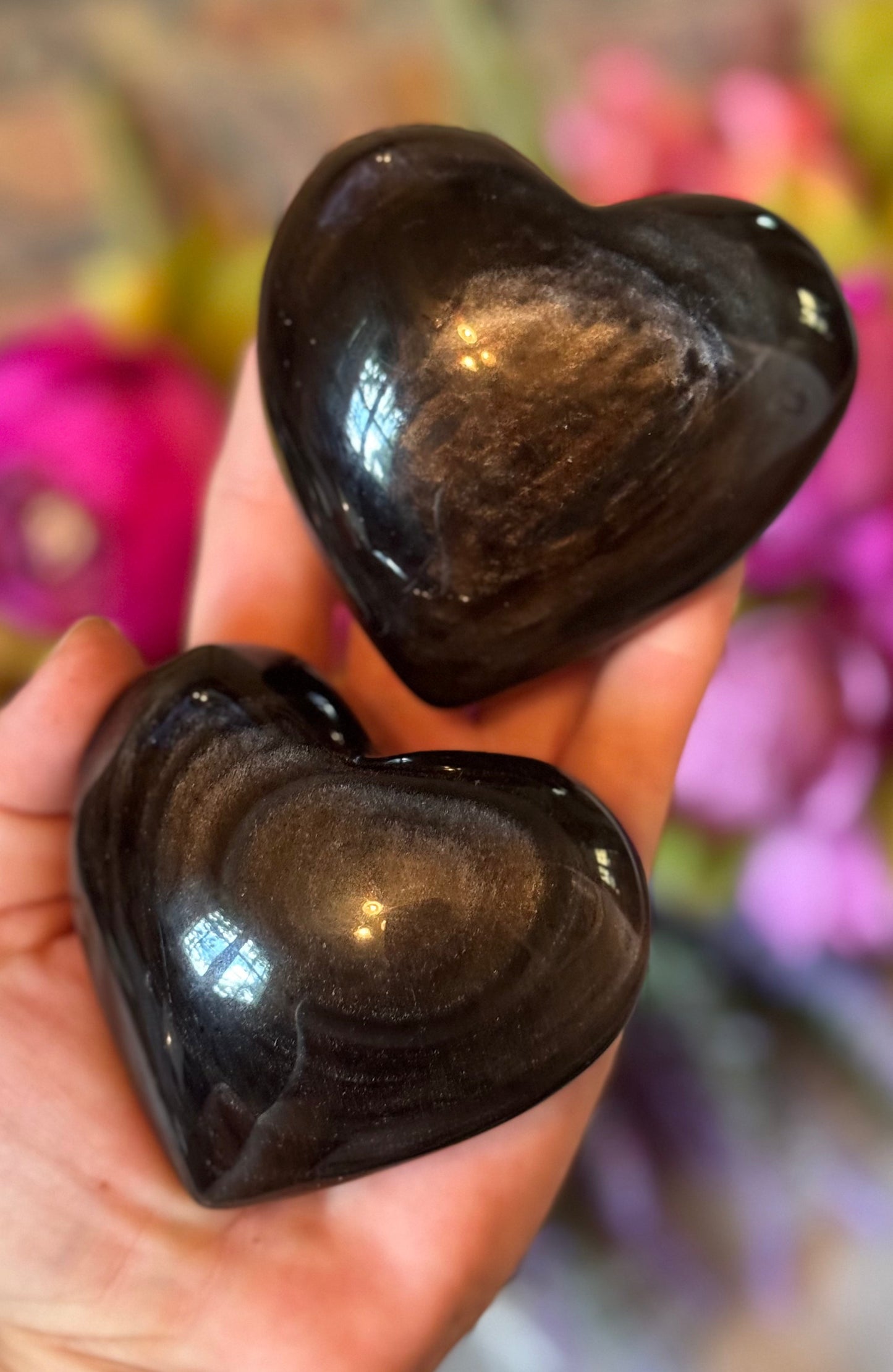 Silver Obsidian Crystal Hearts