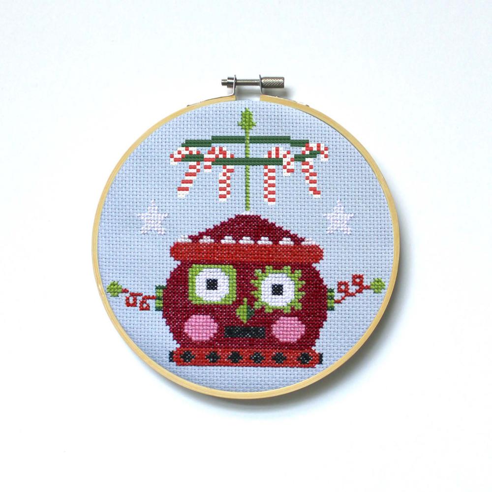 Red Christmasbot by Mary Engelbreit Counted Cross Stitch DIY KIT