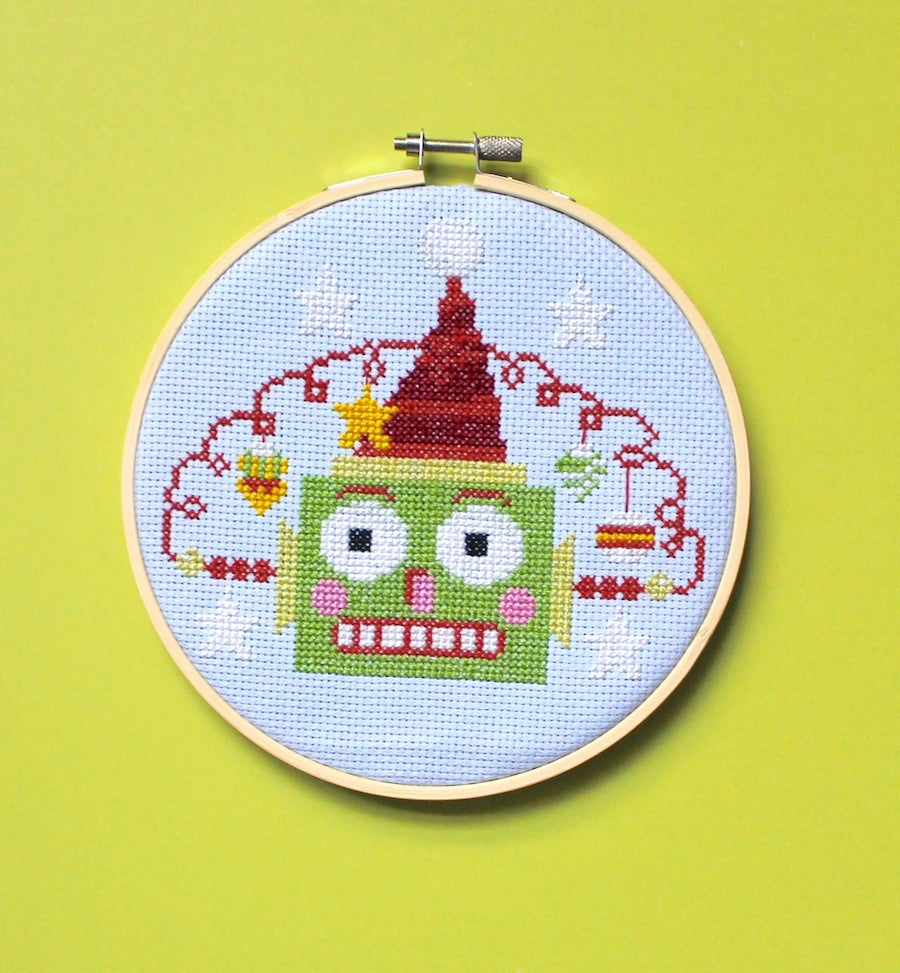 Green Christmasbot by Mary Engelbreit Counted Cross Stitch DIY KIT