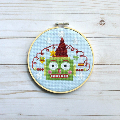 Green Christmasbot by Mary Engelbreit Counted Cross Stitch DIY KIT