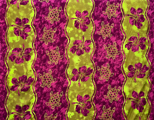 Hibiscus, Sea Turtle Rayon Challis Fabric | Islands Fabric Islands Fabric