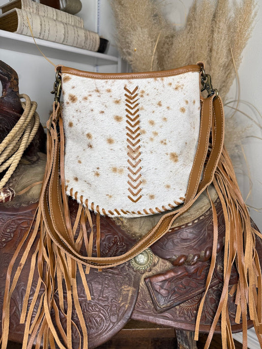 Brown Cowhide Fringed Myra Hairon Bag