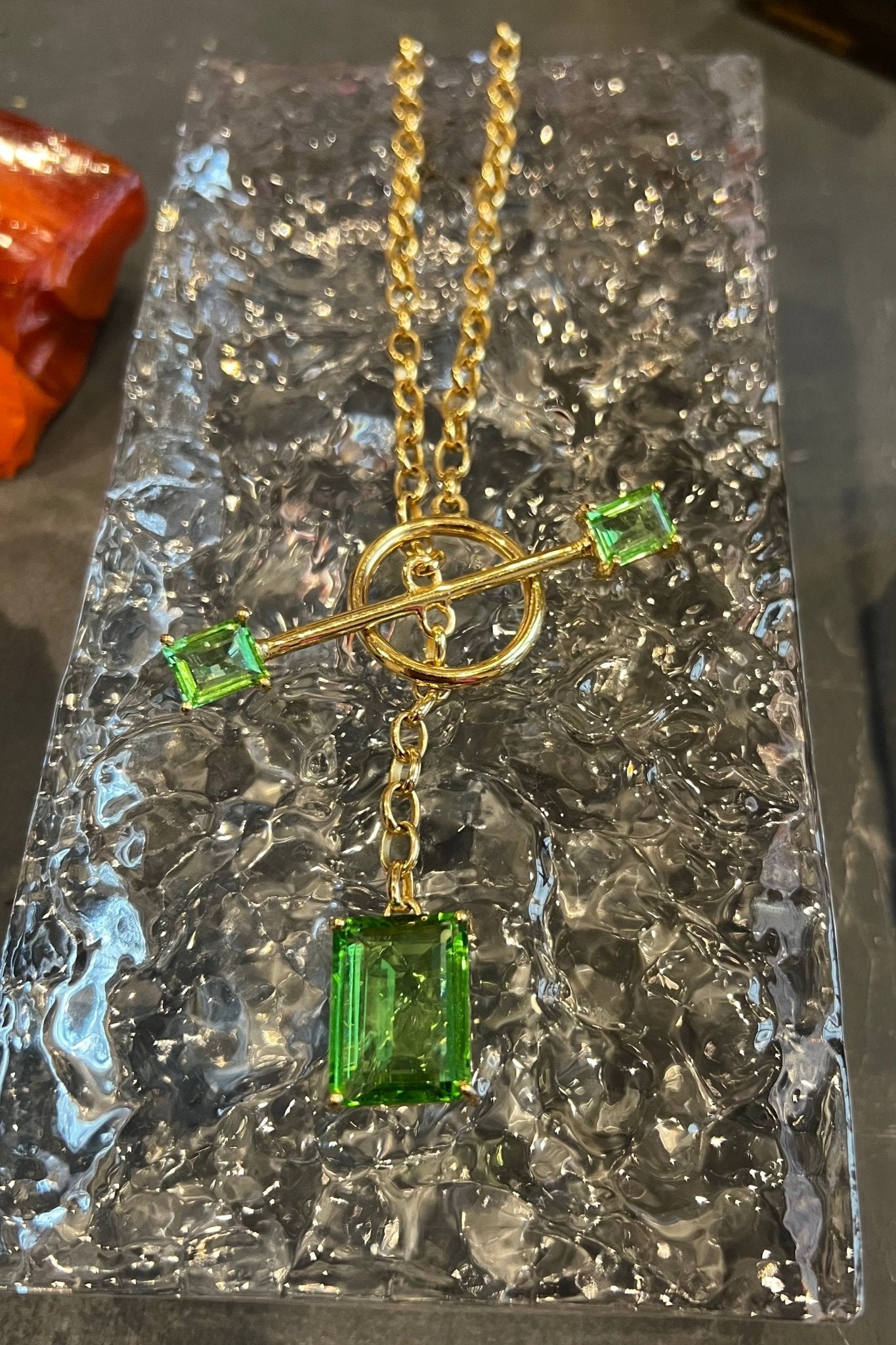 Gem Drop Toggle Necklace in Green Envy (Gold) SHIPS IN APRIL