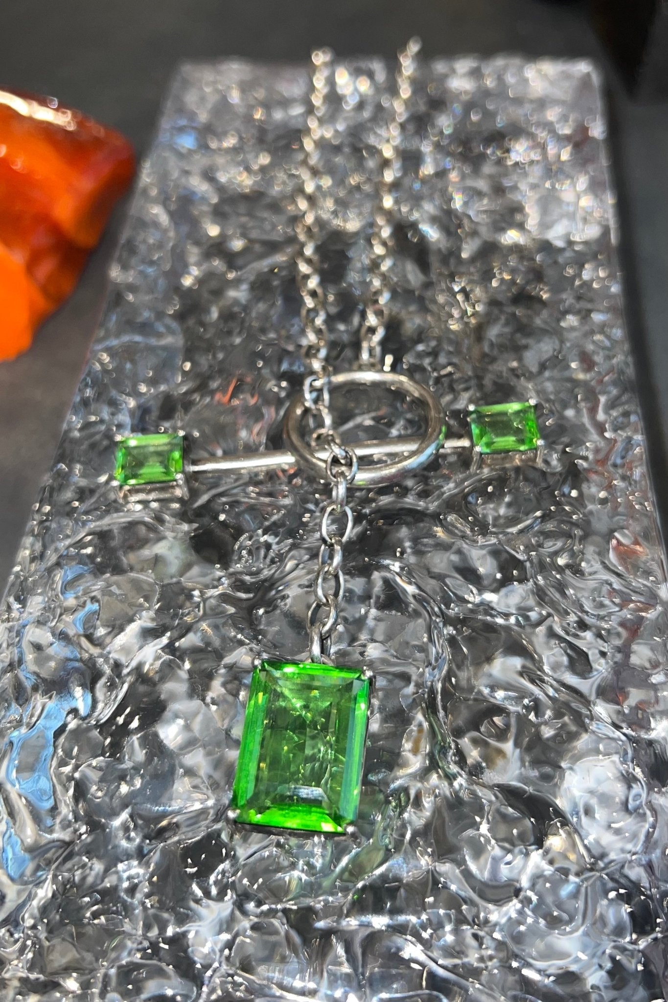 Gem Drop Toggle Necklace in Green Envy (Silver) SHIPS IN APRIL
