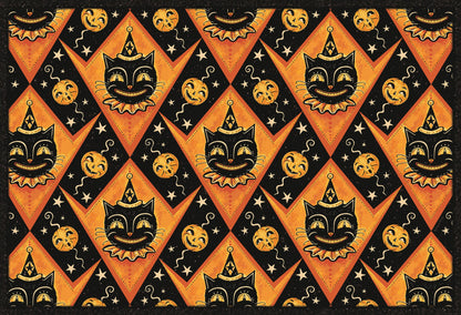 Grinning Black Cat Jack 56” Harlequin Vinyl Floor Decor