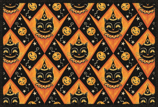 Grinning Black Cat Jack Harlequin Vinyl Floor Decor 52" x 76" Quirks!