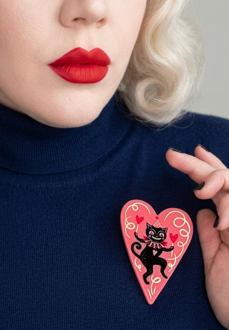 Dancing Cat in Heart Brooch by Johanna Parker x Lipstick & Chrome