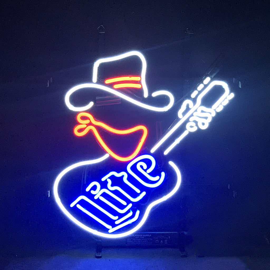 Miller Lite Cowboy Guitar Neon Signs Light Neon Signs Land