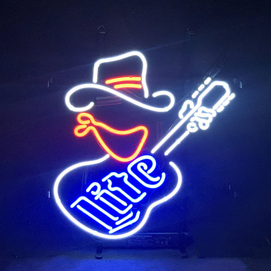 Miller Lite Cowboy Guitar Neon Signs Light Neon Signs Land