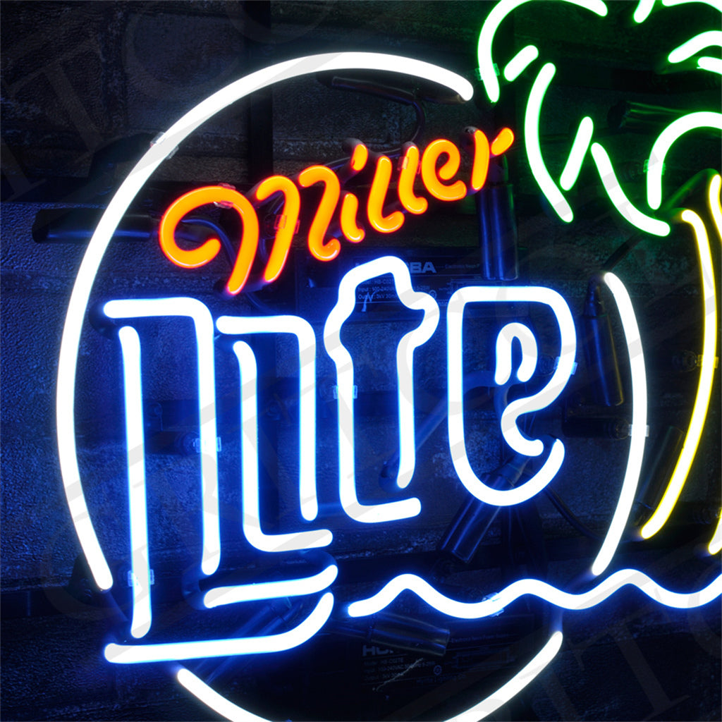Miller Lite Palm Tree Sun Neon Signs Light Neon Signs Land