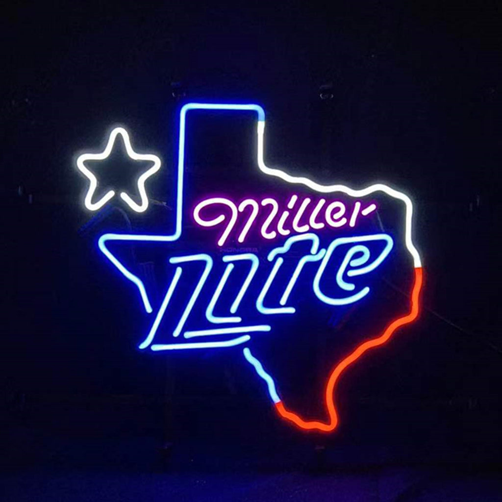 Miller Lite with Texas Map Star Neon Signs Light Neon Signs Land