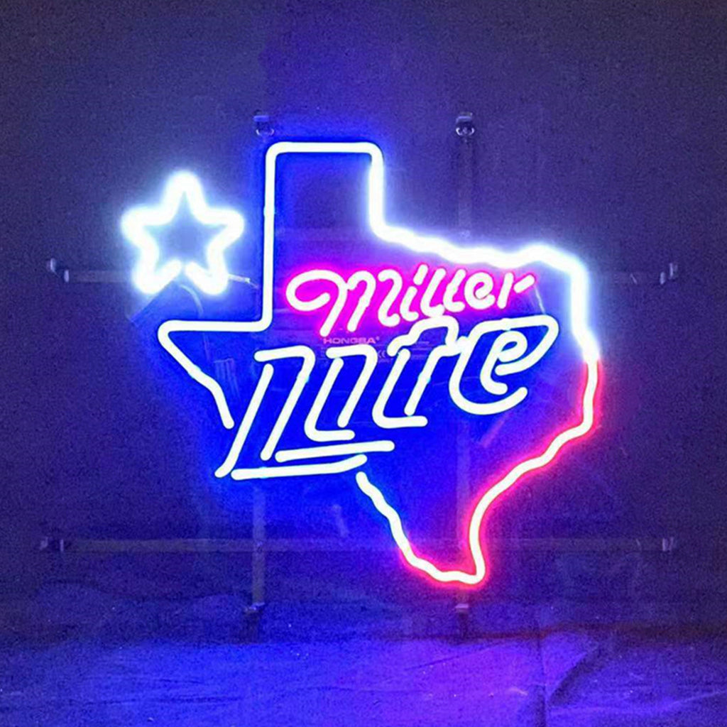 Miller Lite with Texas Map Star Neon Signs Light Neon Signs Land