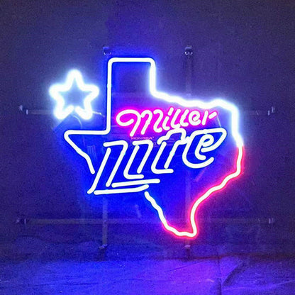 Miller Lite with Texas Map Star Neon Signs Light Neon Signs Land