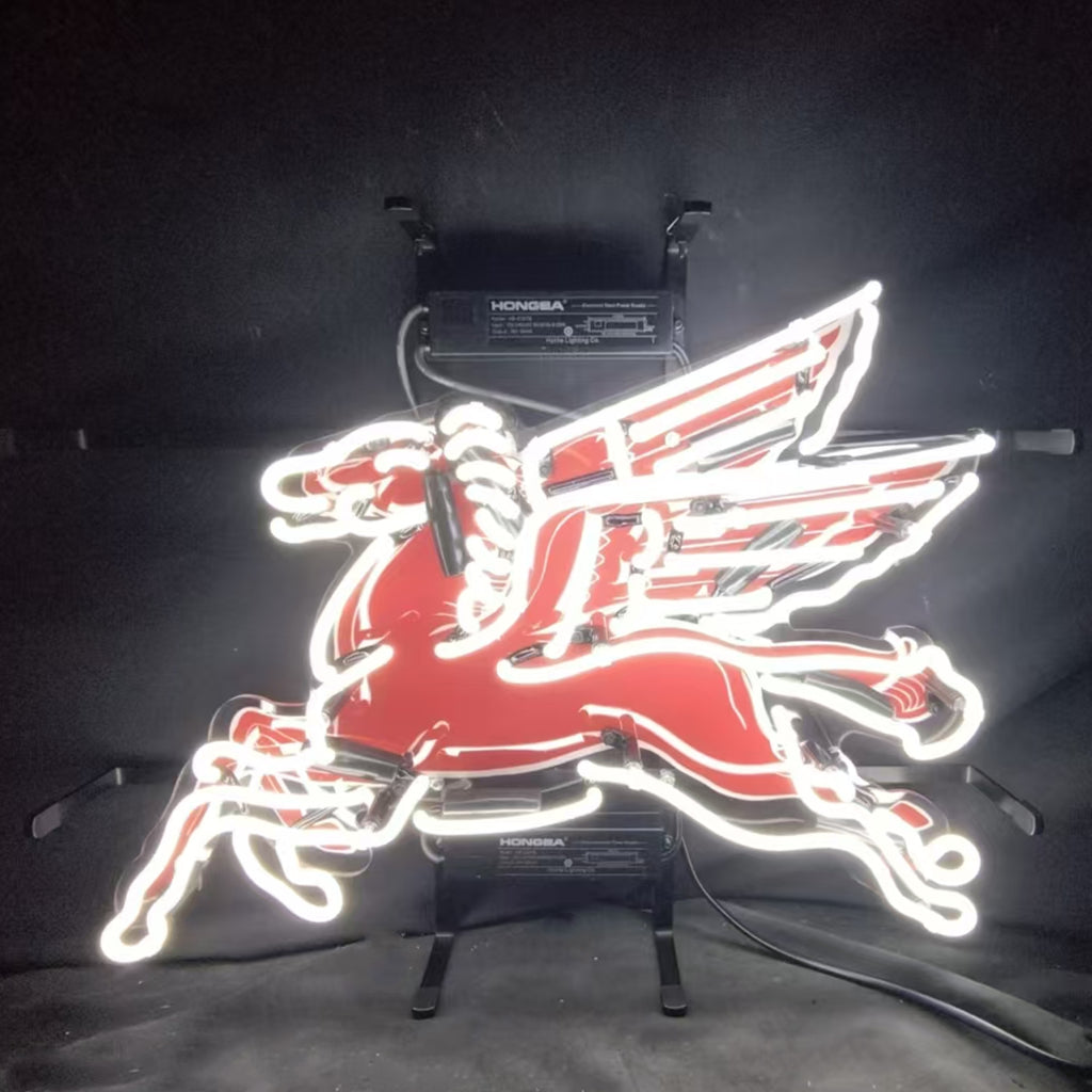 Mobilgas Gas Oil Flyin Horse White Neon Signs Light Neon Signs Land