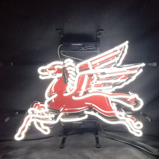 Mobilgas Gas Oil Flyin Horse White Neon Signs Light Neon Signs Land