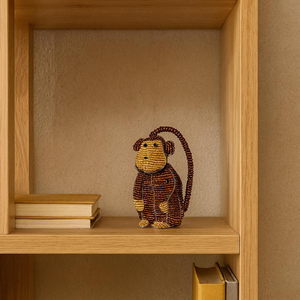 Handmade Beaded Baby Monkey – Haitian Artisan Animal Figurine.