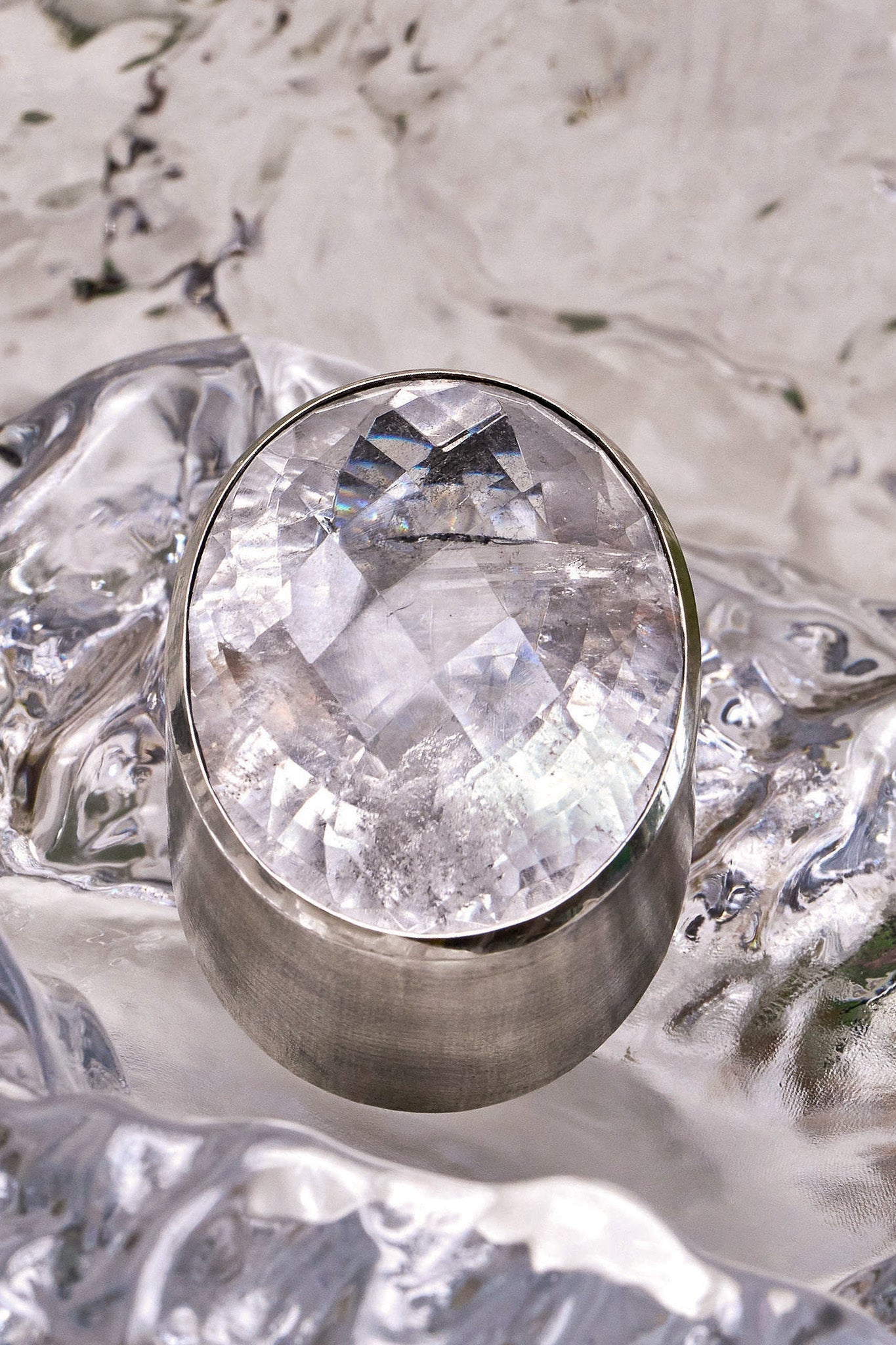 Oval Colossus Ring in Striated Crystal (Silver) SHIPS IN APRIL
