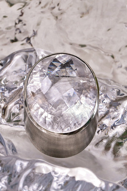 Oval Colossus Ring in Striated Crystal (Silver) SHIPS IN APRIL