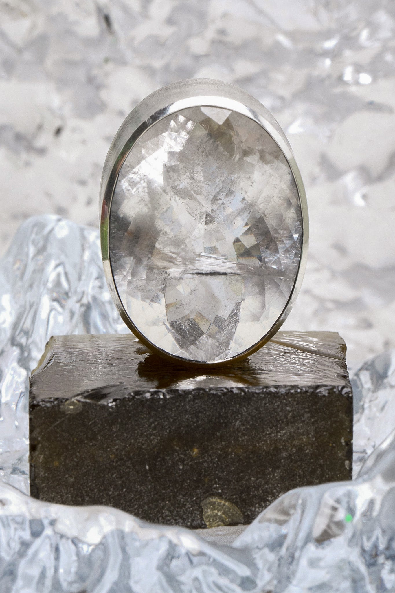 Oval Colossus Ring in Striated Crystal (Silver) SHIPS IN APRIL