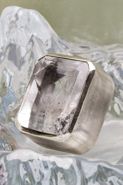 Square Goliath Ring in Striated Crystal (Silver) SHIPS IN APRIL