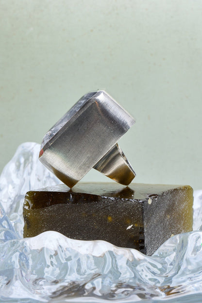 Square Goliath Ring in Striated Crystal (Silver) SHIPS IN APRIL