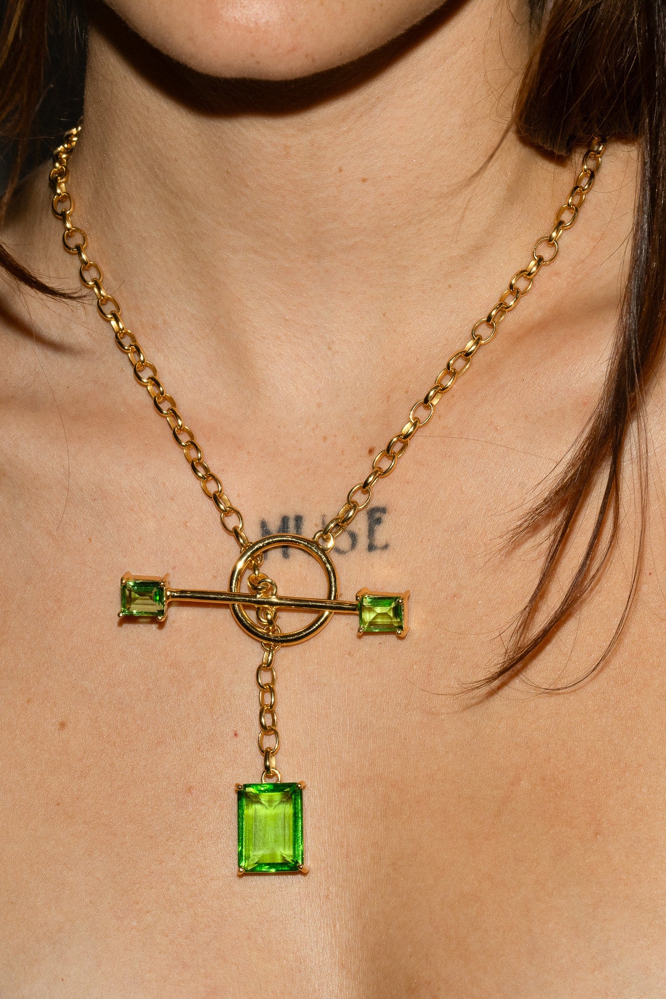 Gem Drop Toggle Necklace in Green Envy (Gold) SHIPS IN APRIL