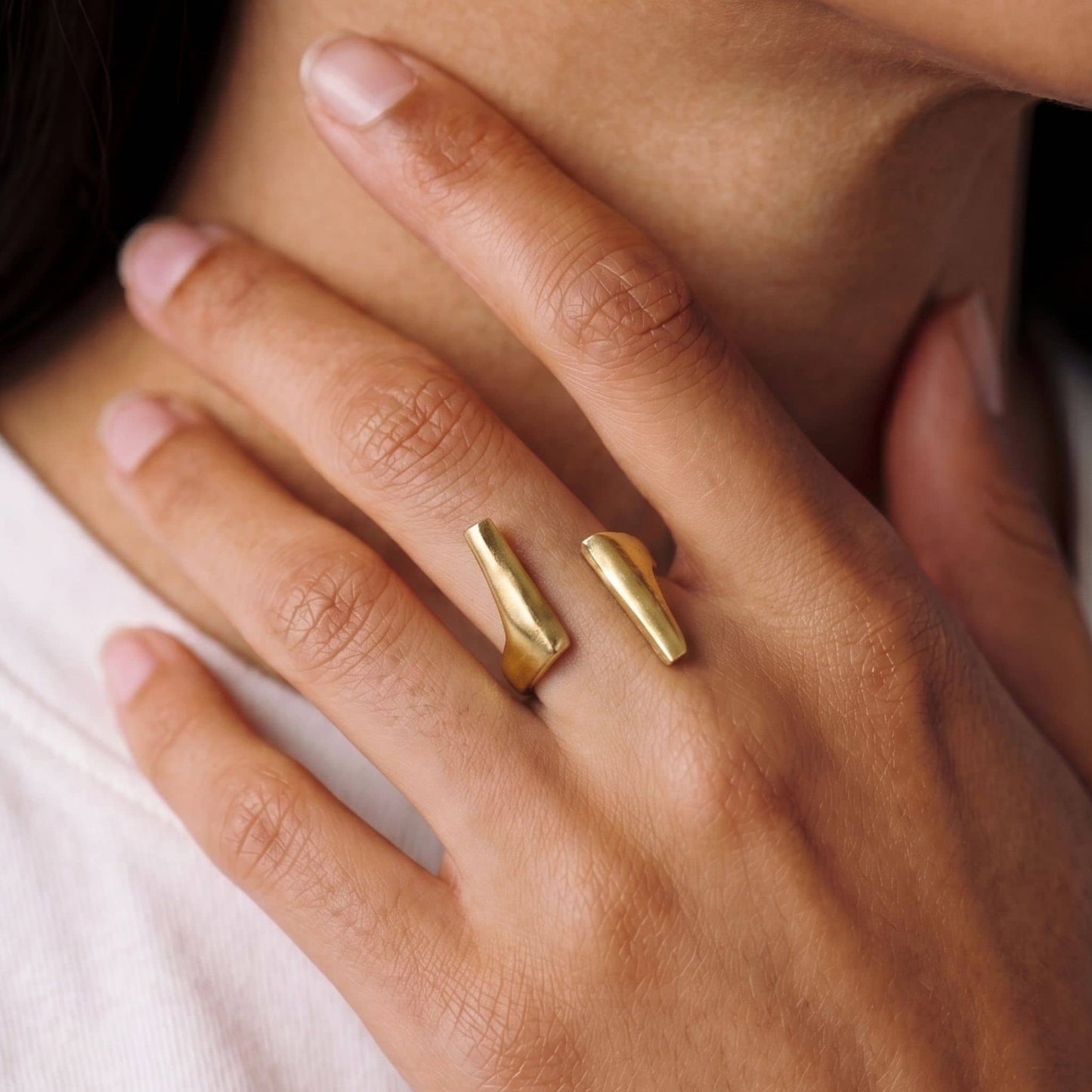 Double Petal Brass Statement Ring for Women | Umbo