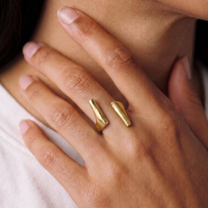 Double Petal Brass Statement Ring for Women | Umbo