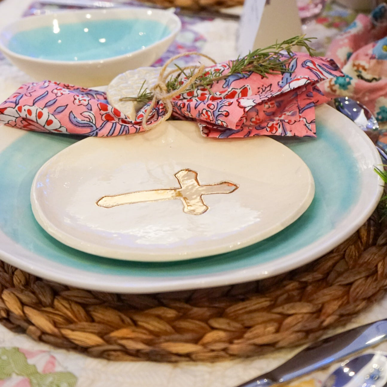 Small Ceramic Gold Leaf Cross Plate